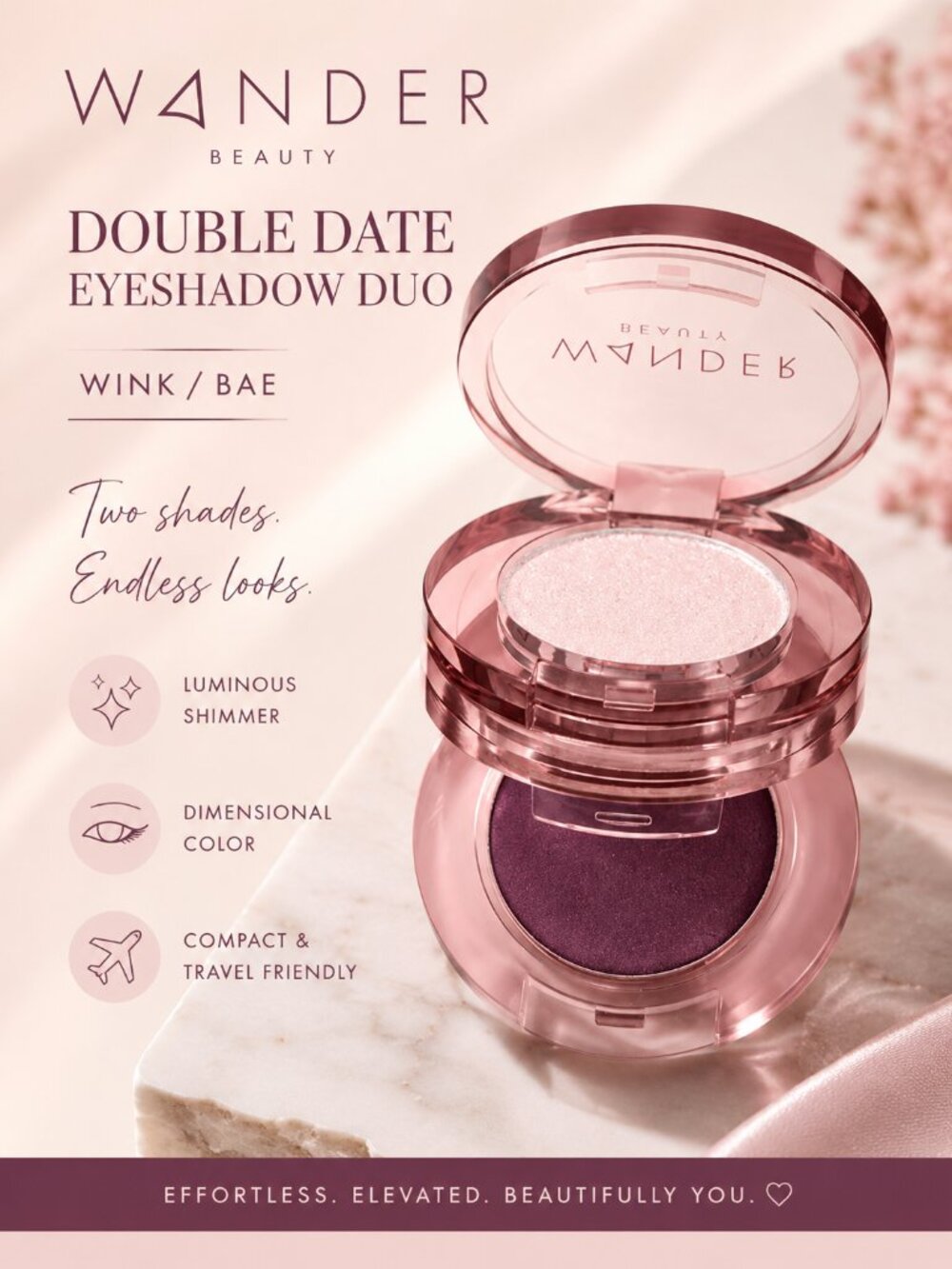 Wander Beauty Double Date Eyeshadow Duo Wink/Bae Plum Shimmer Cream Shadow